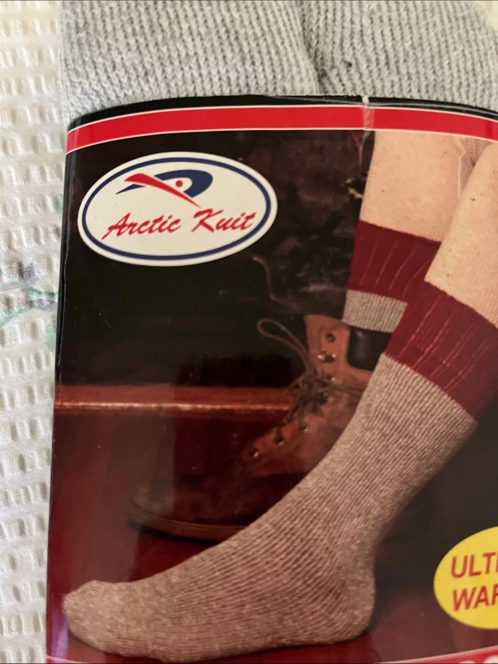 Men's Thermal Crew Socks - Gray with Red Cuff (2 Pair)